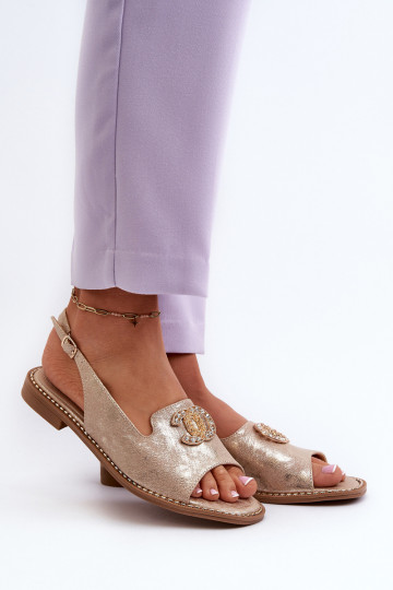 Sandálias femininas com enfeites S.Barski KV27-049 cor dourada 2