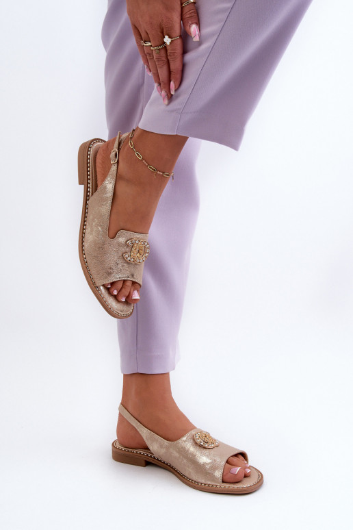 Sandálias femininas com enfeites S.Barski KV27-049 cor dourada