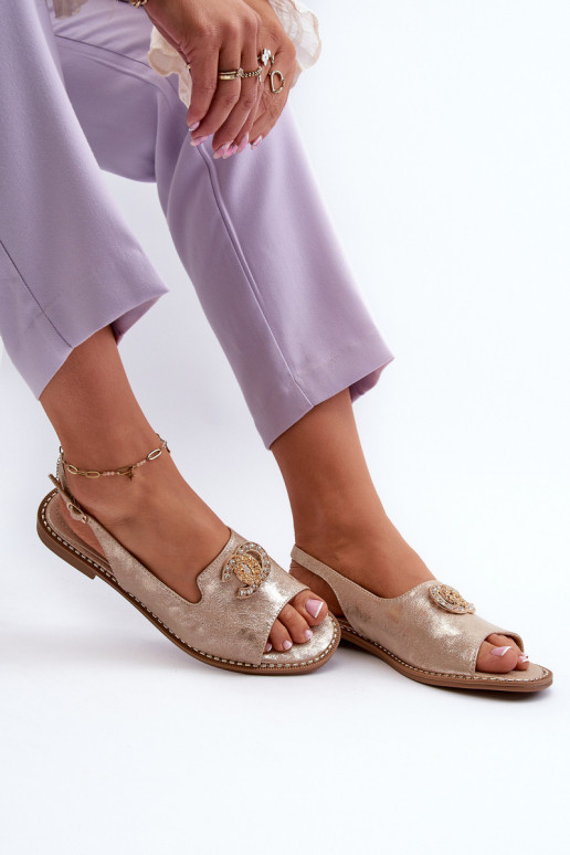 Sandálias femininas com enfeites S.Barski KV27-049 cor dourada