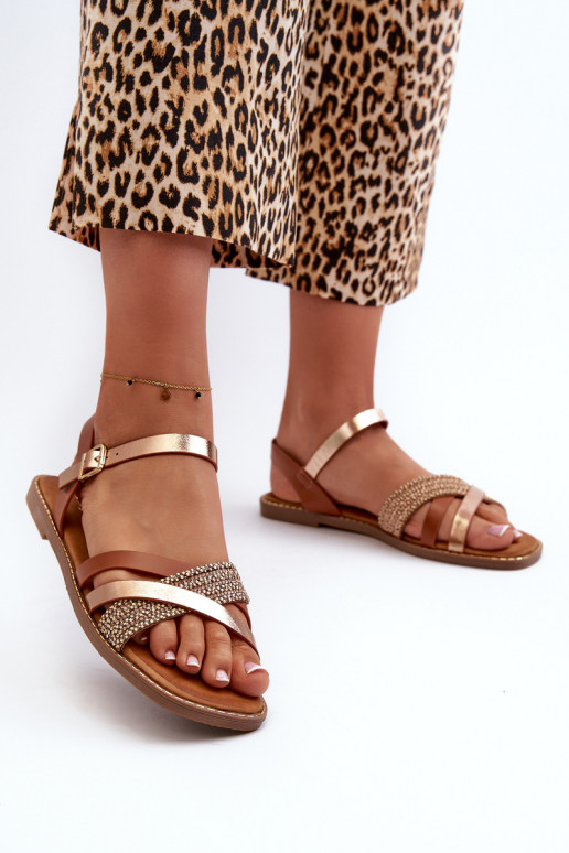 Sandálias femininas de couro ecológico Sergio Leone SK085H cor marrom