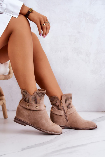 Botas femininas com elementos de renda na cor areia de primavera Royale 2