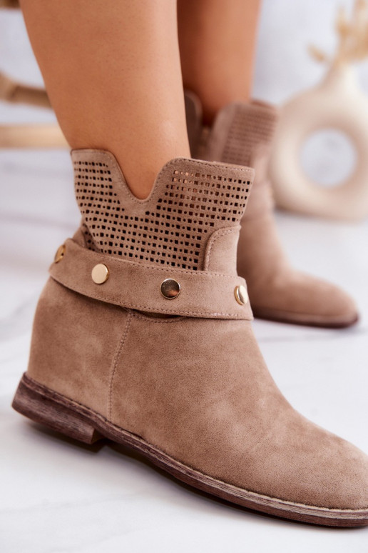 com elementos abertos Primavera Feminino Botas bege Royale