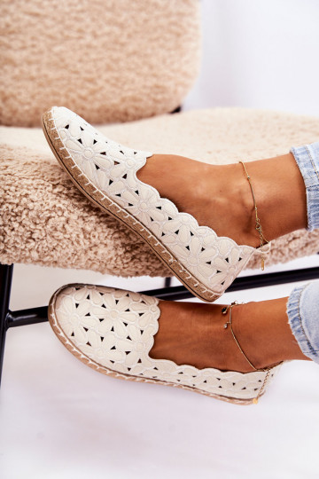 Feminino Um modelo atraente Bailarinas com flores cor branca Vennice 2