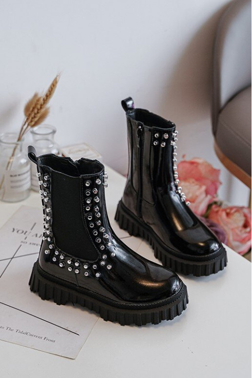 com efeito verniz botas elegantes Infantil Decorado Com strass cor preta Adelie