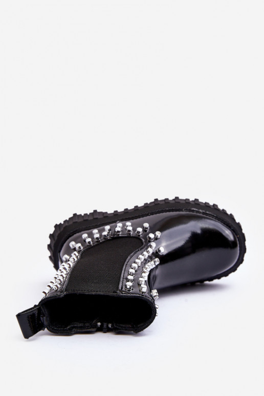 com efeito verniz botas elegantes Infantil Decorado Com strass cor preta Adelie