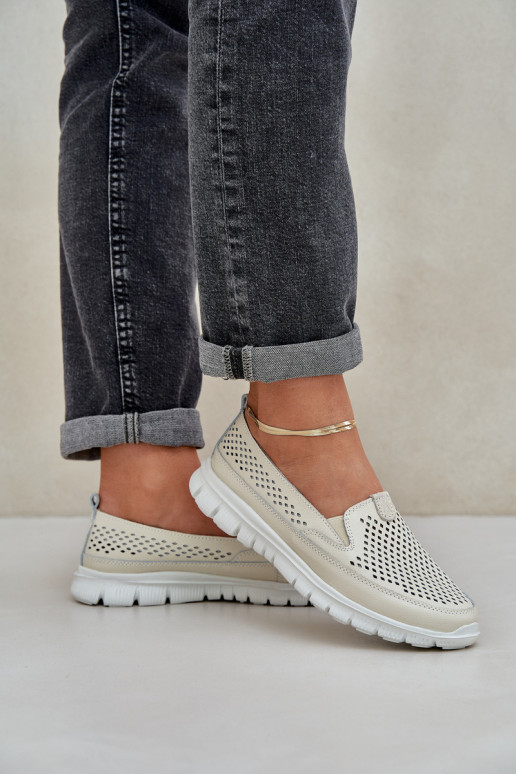  Pele com elementos abertos Mocassins plataforma femininos bege Tanelora