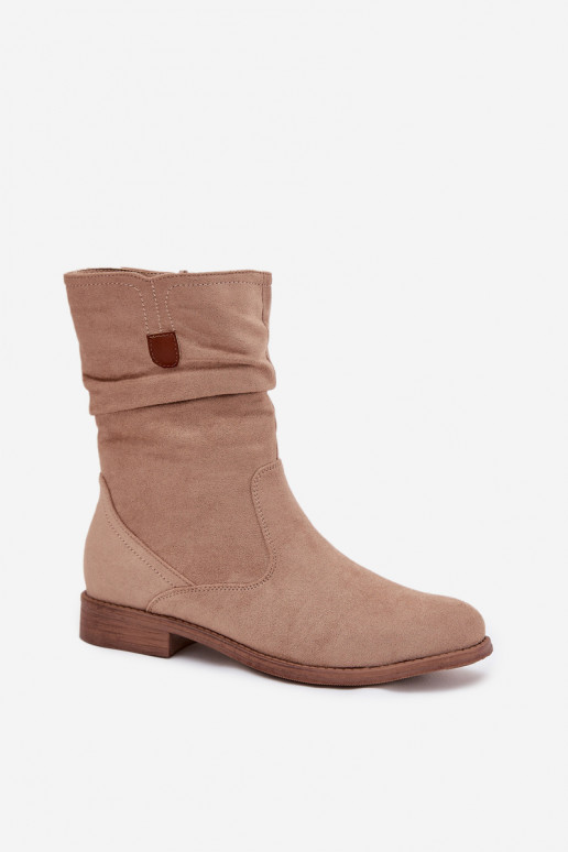 aquecimento Botas femininas Com top enrolado com salto largo bege Krisia