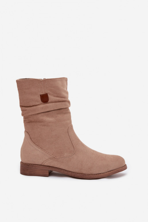 aquecimento Botas femininas Com top enrolado com salto largo bege Krisia