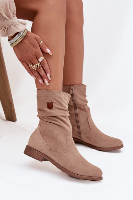 aquecimento Botas femininas Com top enrolado com salto largo bege Krisia