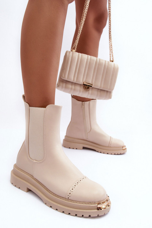 Botas femininas Botas Chelsea bege Nialee