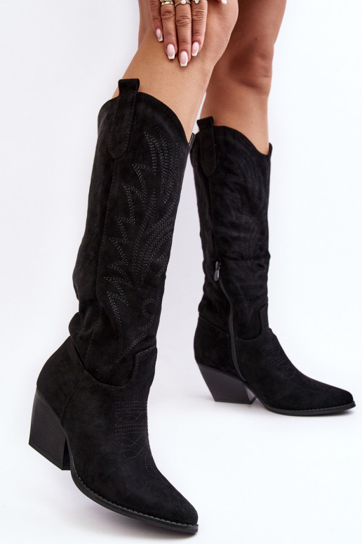 Feminino botas estilo vaqueiro com salto cor preta Sloana