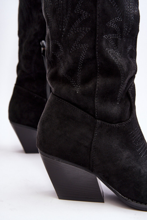 Feminino botas estilo vaqueiro com salto cor preta Sloana