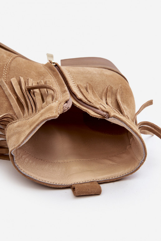 Zazoo 3430 Sapatos de camurça Feminino com franjas bege