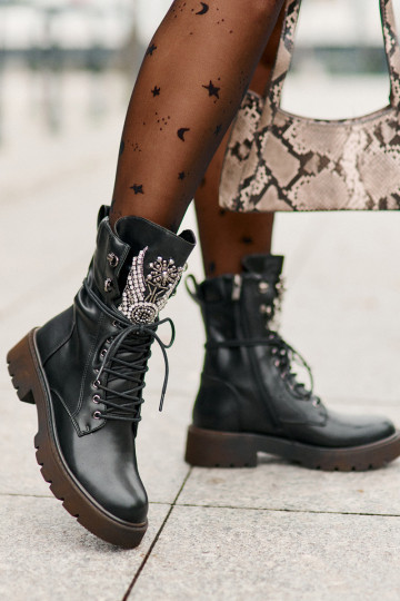 Eko Pele Botins de trabalho Com decoração aquecimento D&A MR880-080 cor preta