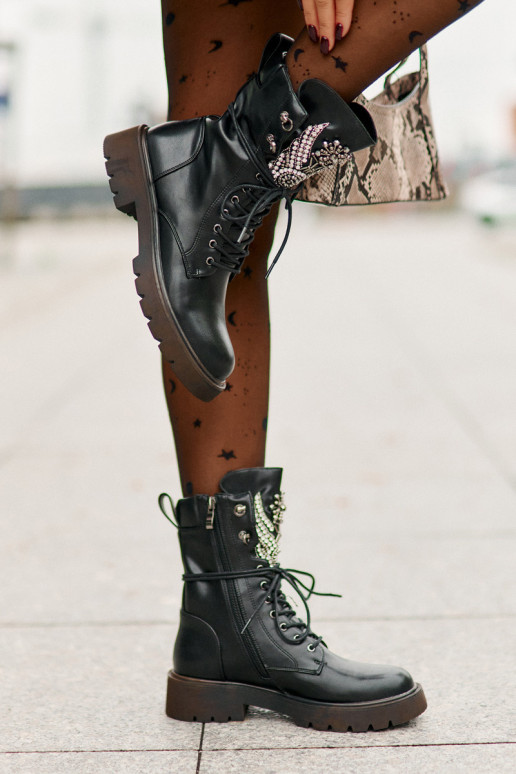 Eko Pele Botins de trabalho Com decoração aquecimento D&A MR880-080 cor preta