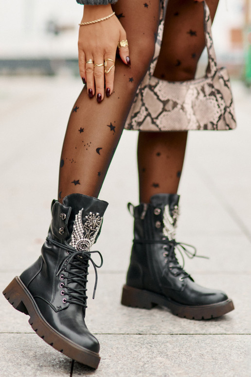 Eko Pele Botins de trabalho Com decoração aquecimento D&A MR880-080 cor preta