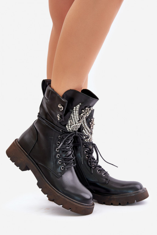 Eko Pele Botins de trabalho Com decoração aquecimento D&A MR880-080 cor preta