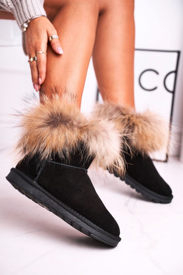 Feminino Pele Botas de neve com um casaco de pele cor preta Alexa 2