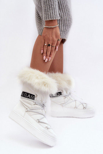 Botas femininas para neve com cadarços na cor branca Santero