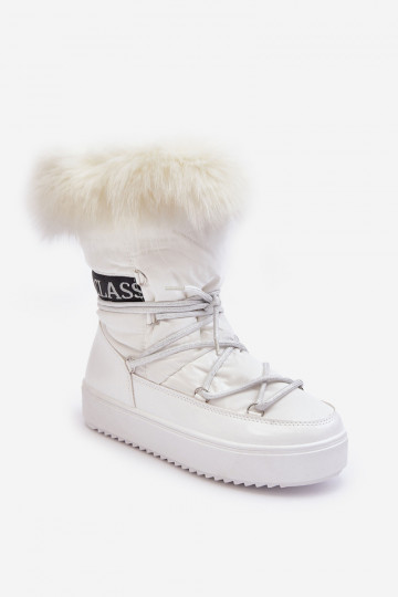 Botas femininas para neve com cadarços na cor branca Santero 2