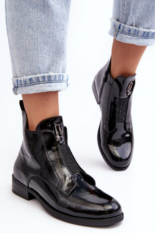 com efeito verniz Botas femininas com salto largo aquecimento cor preta S.Barski HY75-120 cor preta