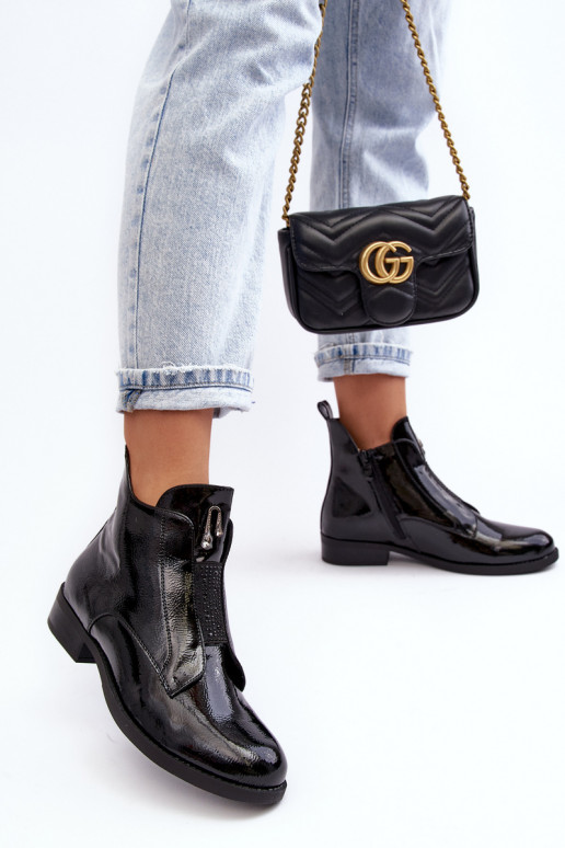 com efeito verniz Botas femininas com salto largo aquecimento cor preta S.Barski HY75-120 cor preta