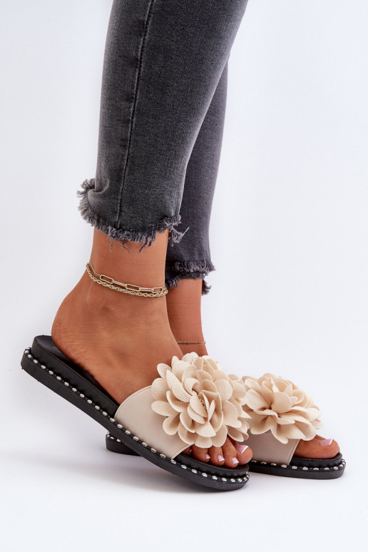 Chinelos femininos Ozdobione com motivos floraisami bege Cellanen