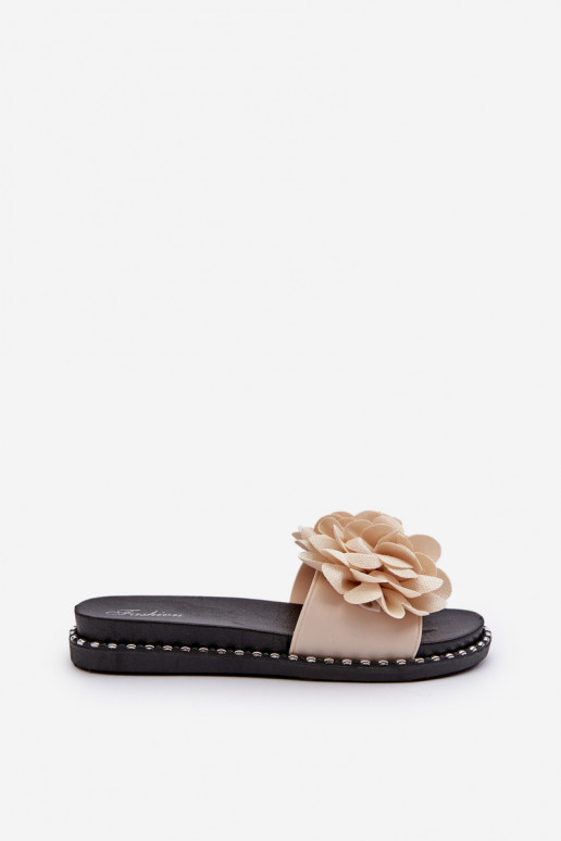 Chinelos femininos Ozdobione com motivos floraisami bege Cellanen