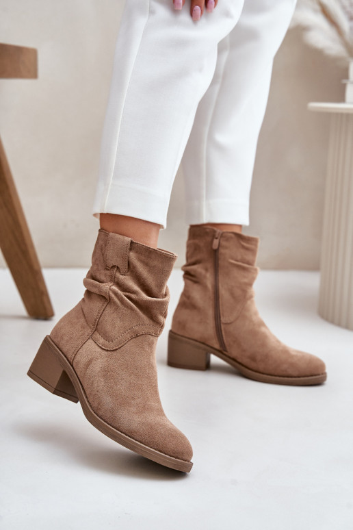 aquecimento Botas femininas Com top enrolado De salto baixo bege Zinanya