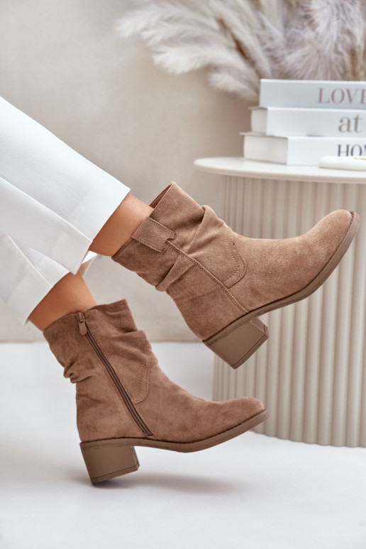 aquecimento Botas femininas Com top enrolado De salto baixo bege Zinanya