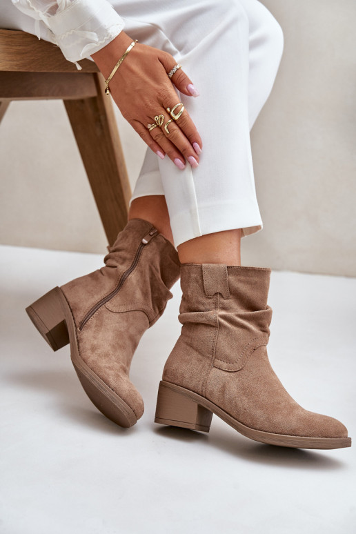 aquecimento Botas femininas Com top enrolado De salto baixo bege Zinanya