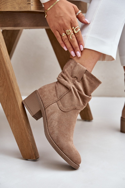 aquecimento Botas femininas Com top enrolado De salto baixo bege Zinanya