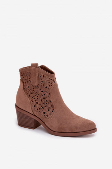 Botins femininos de estilo cowboy recortados com saltos cor marrom S.Barski HY61-8012 2