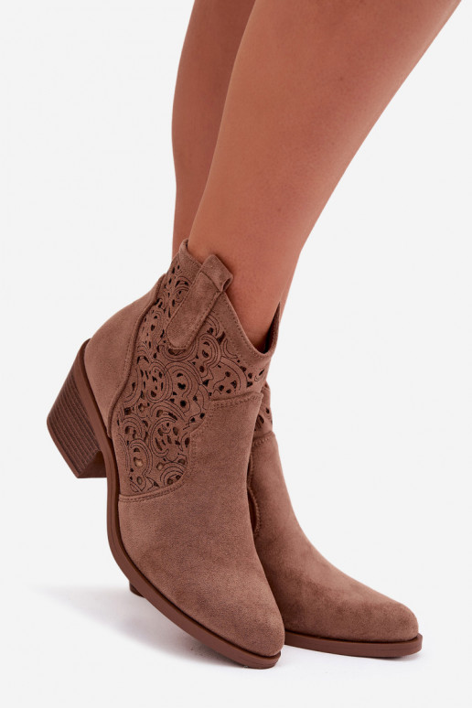 Botins femininos de estilo cowboy recortados com saltos cor marrom S.Barski HY61-8012