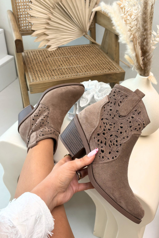 Botins femininos de estilo cowboy recortados com saltos cor marrom S.Barski HY61-8012