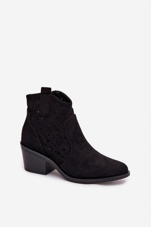 Botins femininos estilo cowboy com salto S.Barski HY61-8012 na cor preta