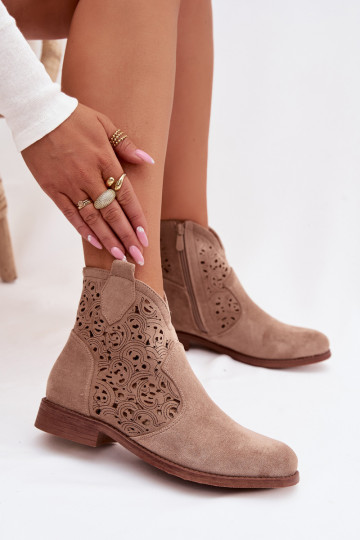 Botins femininos com salto largo S.Barski HY61-8026 na cor areia 2