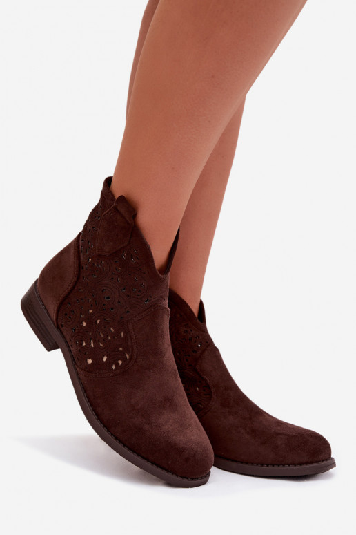 Botins femininos com salto largo S.Barski HY61-8026 na cor chocolate