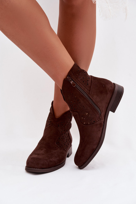 Botins femininos com salto largo S.Barski HY61-8026 na cor chocolate