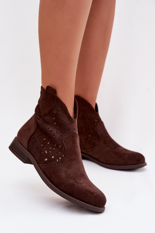 Botins femininos com salto largo S.Barski HY61-8026 na cor chocolate