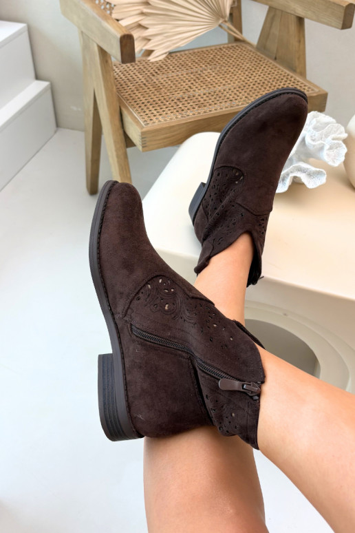 Botins femininos com salto largo S.Barski HY61-8026 na cor chocolate