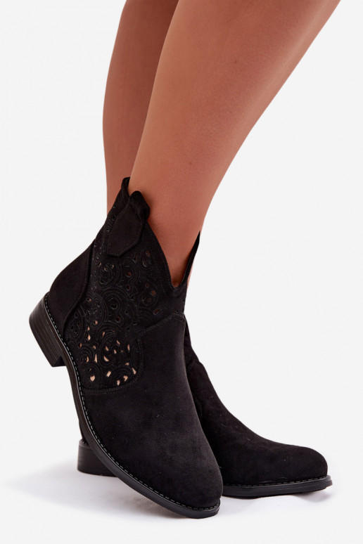 Botins femininos com salto largo S.Barski HY61-8026 na cor preta