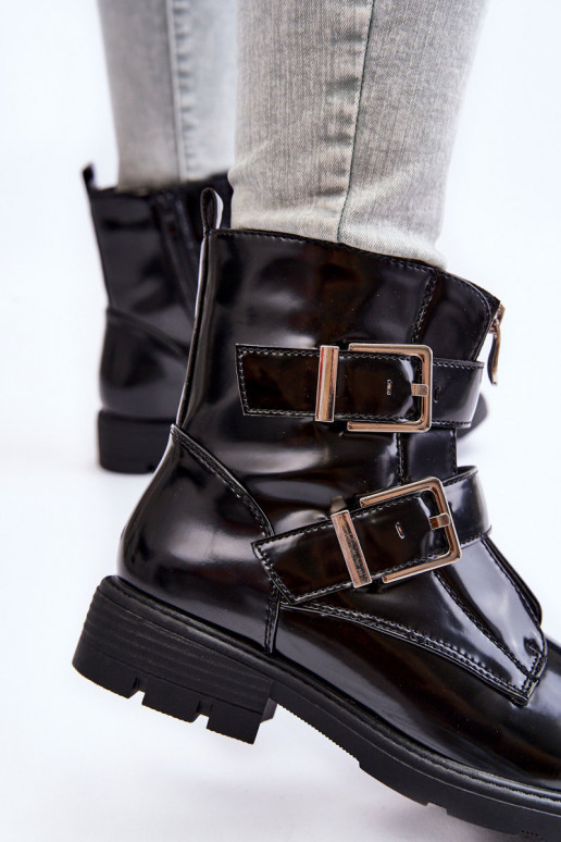 Feminino aquecimento Botas com salto largo com zíperes cor preta Joshie