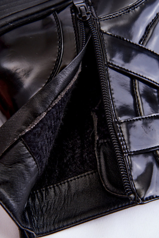 Feminino aquecimento Botas com salto largo com zíperes cor preta Joshie