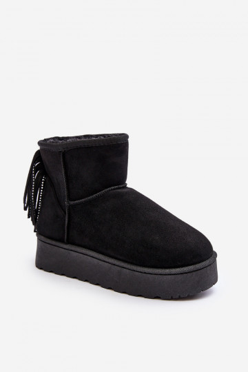 Botas de neve femininas Lirico com plataforma e franjas na cor preta