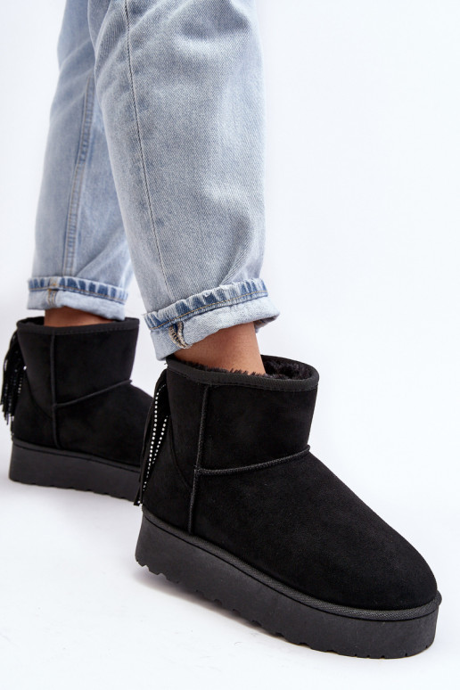 Feminino Botas de neve com uma plataforma com franjas cor preta Lirico