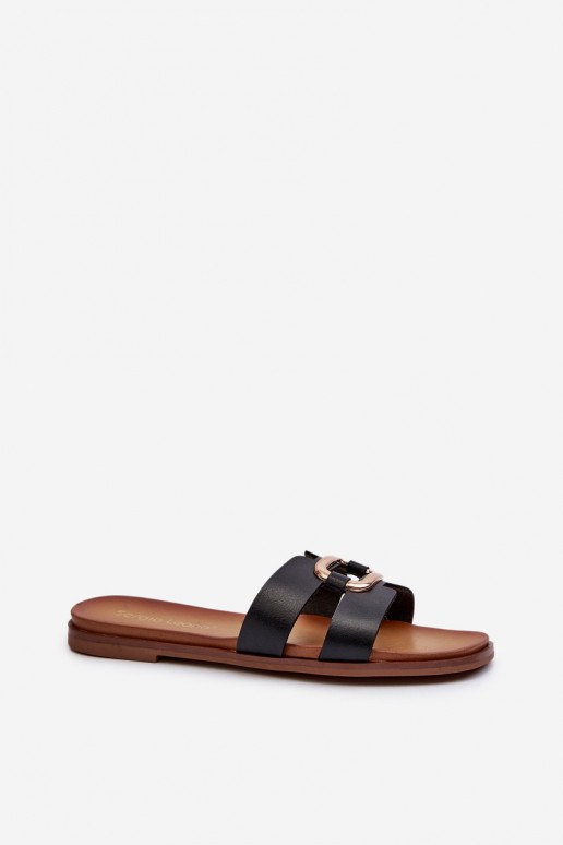 isósceles Chinelos femininos de couro ecológico Sergio Leone SK077H cor preta