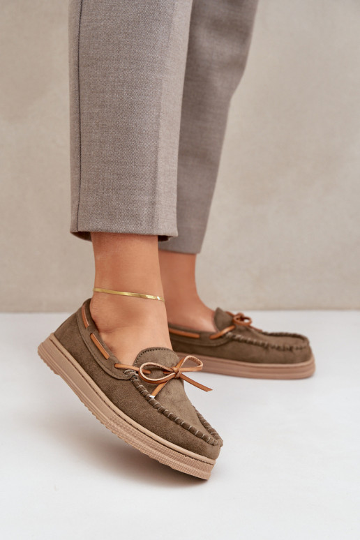 mocassins femininos Em sola plana cor cáqui Timannie