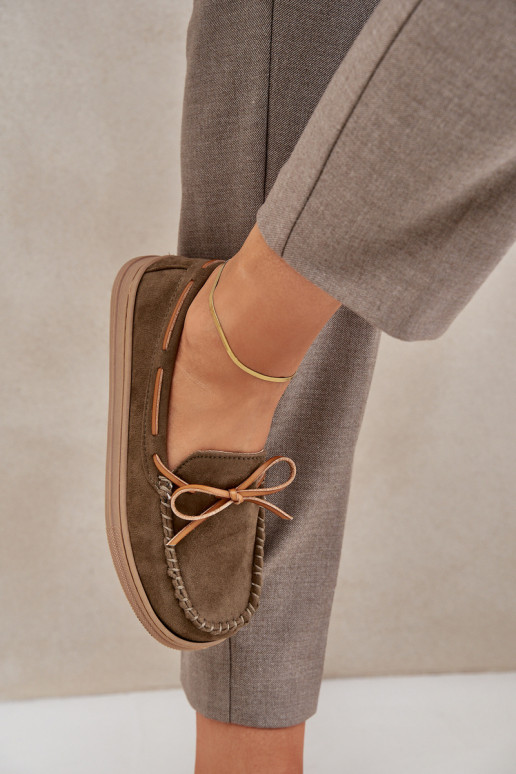 mocassins femininos Em sola plana cor cáqui Timannie