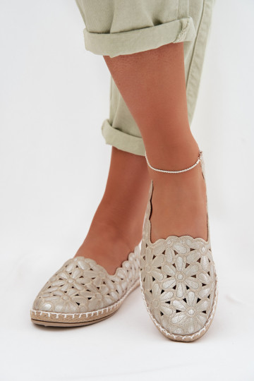 Feminino Um modelo atraente Bailarinas com flores cor dourada Vennice